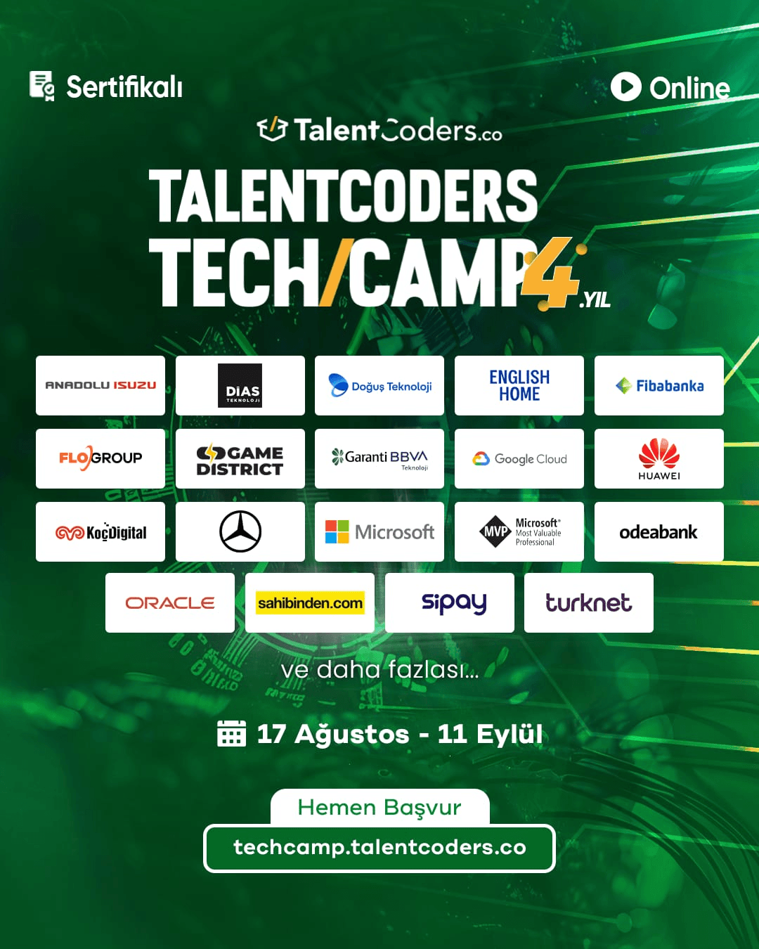 TechCamp 2026 Başlıyor: 1 Ayda Yazılım ve Yapay Zekâyı Profesyonellerden Öğren ile ilgili fırsat görseli